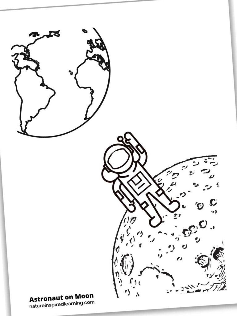 astronaut standing on the moon with Earth in background black and white design