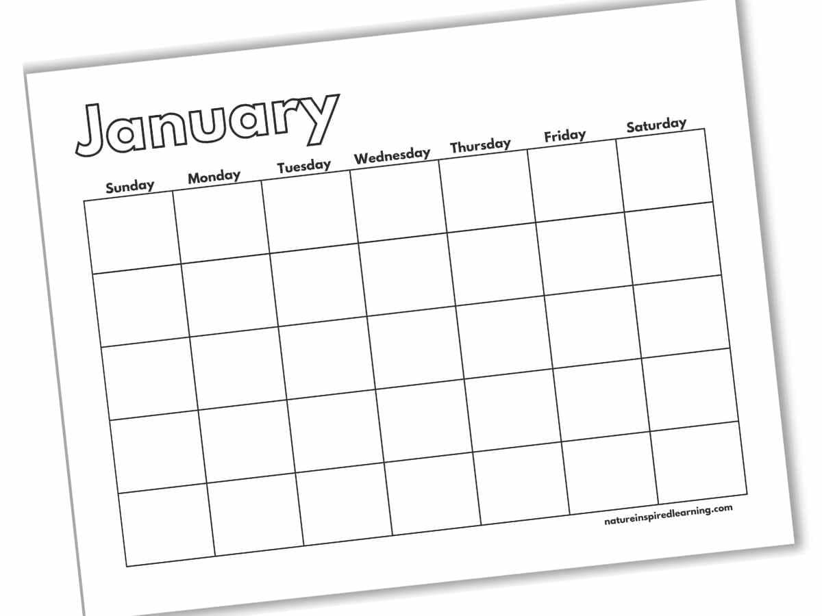 blank calendar printable for the month of January with Sunday through Saturday across the top with empty square grids below