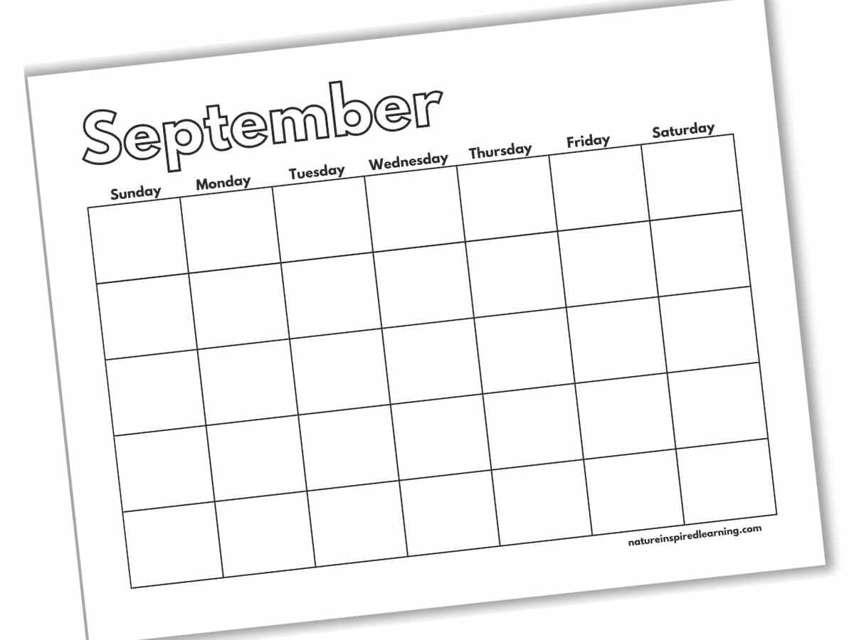 blank calendar printable for the month of September with Sunday through Saturday across the top with empty square grids below