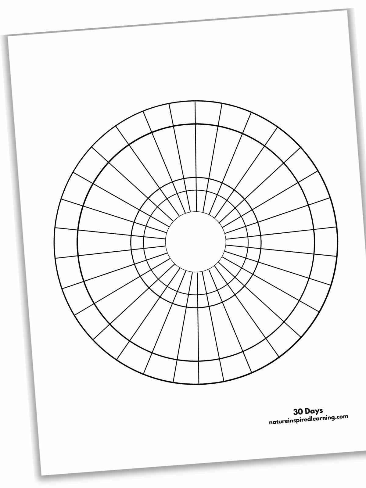 30 day circle calendar template done in black and white slanted