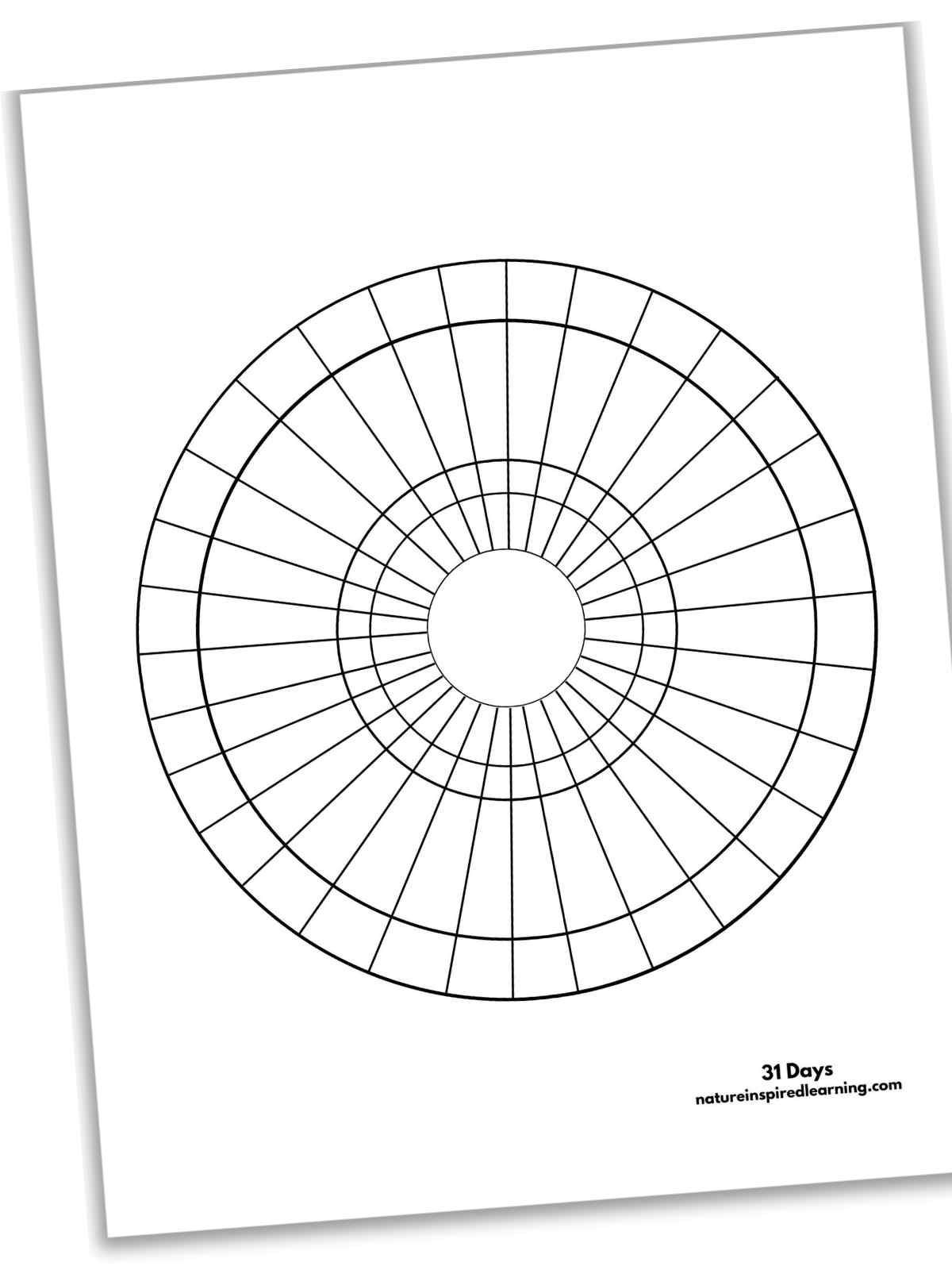 31 day circle calendar template done in black and white slanted