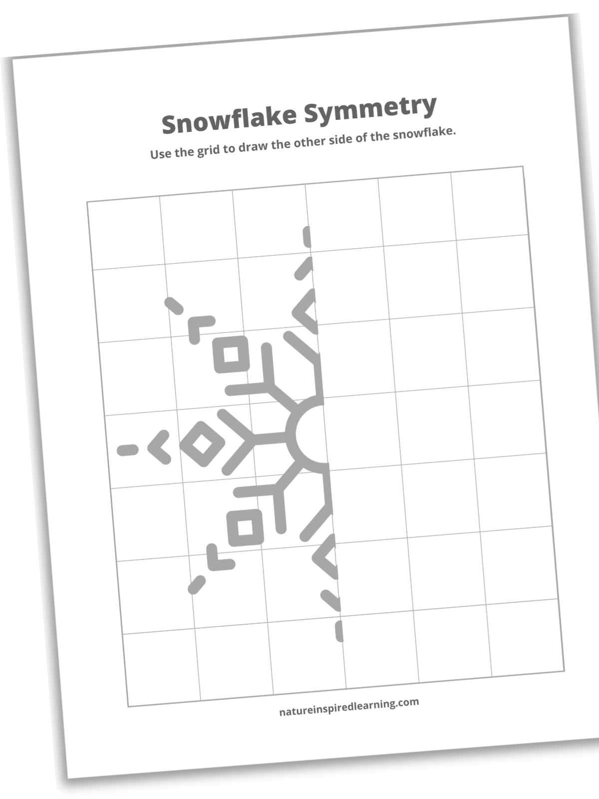 printable slanted with half of a snowflake design on grid paper in black and white