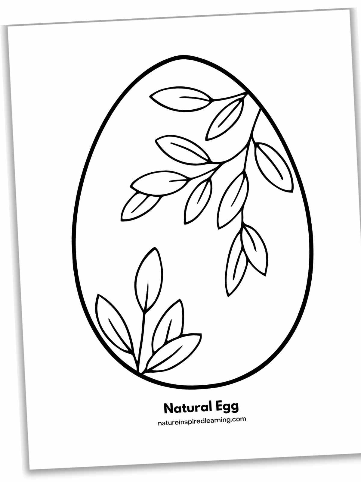 Large outline of an egg with leaf designs on the egg