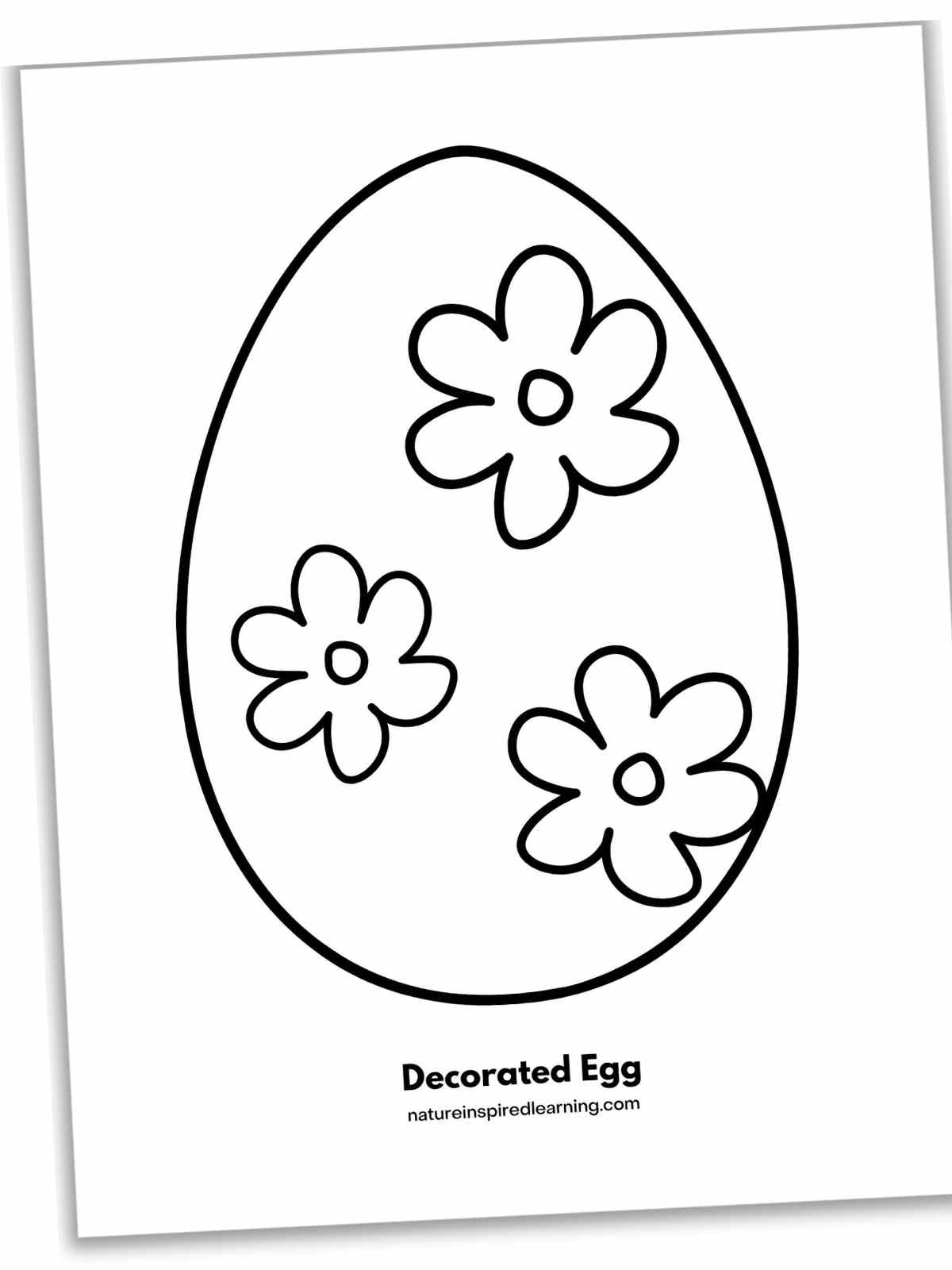 One large egg outline with four small flowers inside