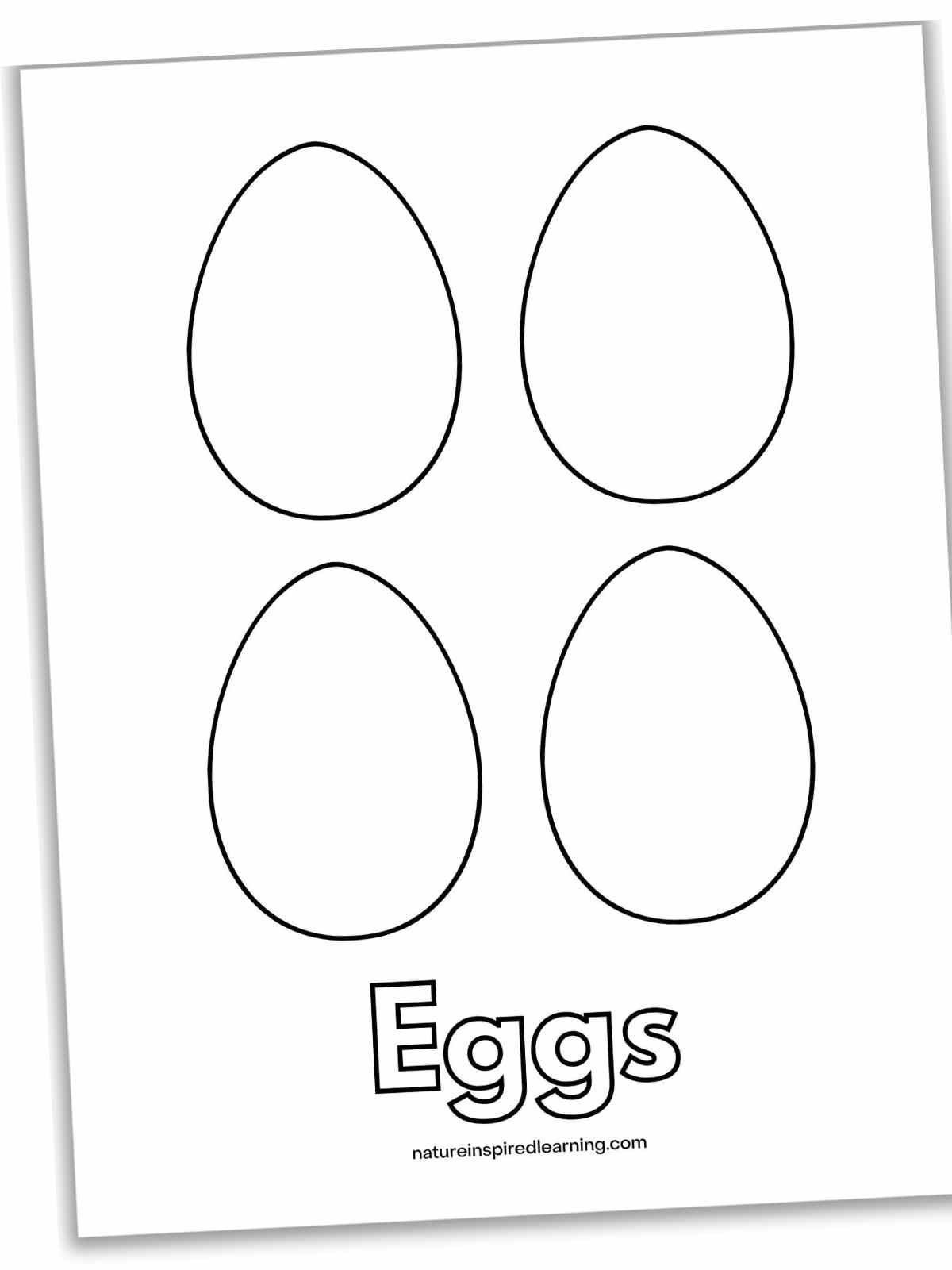 four eggs arranged in two rows of two with the word Eggs below in outline form
