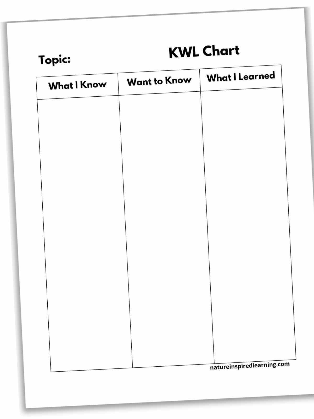vertical chart with topic, a title, and headings for the three columns.