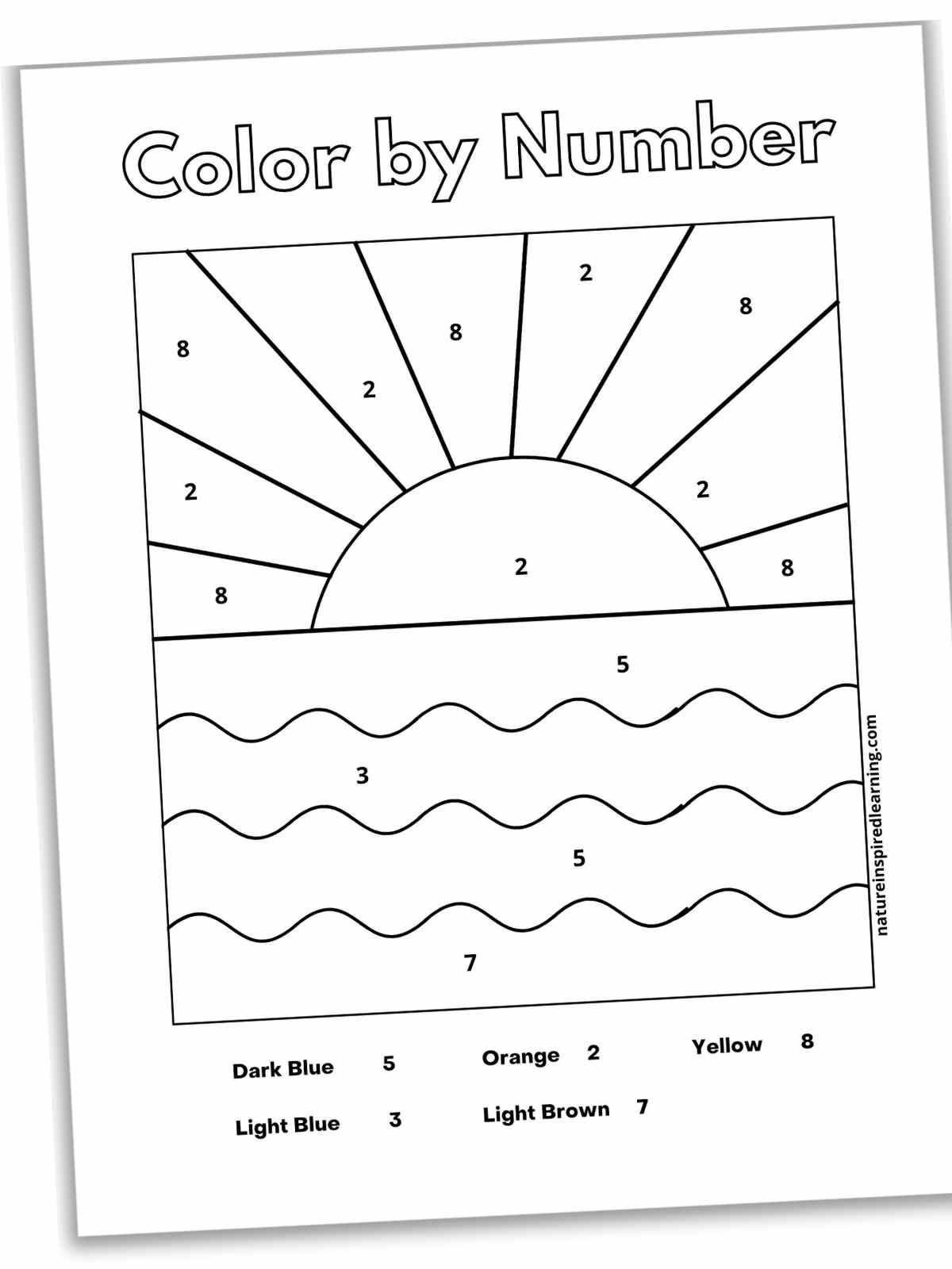 black and white sun with rays and waves with numbers within the image with a color key below slanted with a drop shadow.
