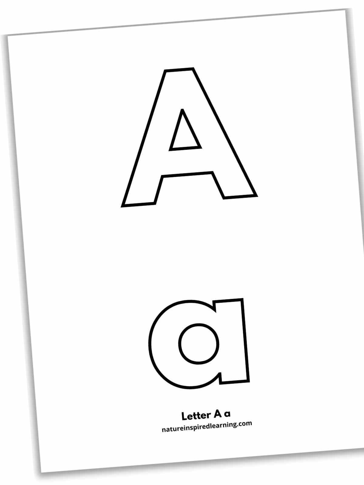black and white printable slanted with a large outline of A above a large outline of a below